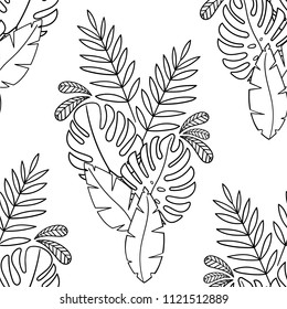 Seamless tropical print pattern from exotic bouquet. Botanical illustration fabric texture