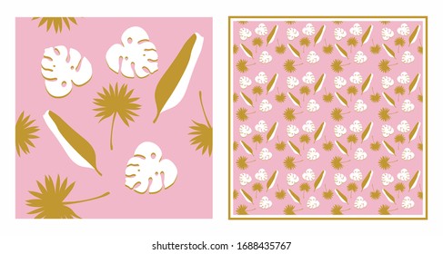 Impresión tropical perfecta - fondo rosa vectorial. Hojas de palmeras aisladas.