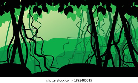Seamless tropical rainforest background, mangrove forest, horizontal vector dangling roots