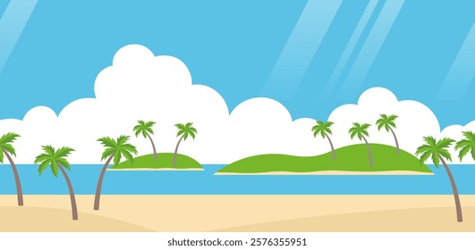 Seamless Tropical Resort Landscape Vector Flat-Style Illustration. Horizontally Repeatable.