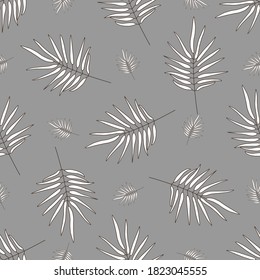 Seamless tropical simple pattern. Tropical leaves palm gray background