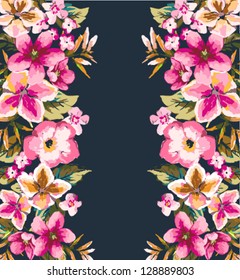 seamless tropical summer flower,mirror effect vector pattern background