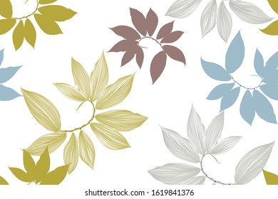 Patrón veraniego tropical sin foco con hojas exóticas. Ilustración vectorial. 