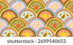 Seamless tropical summer pattern with hand drawn elements and vibrant colors. Suitable for wallpaper, fabric and print design