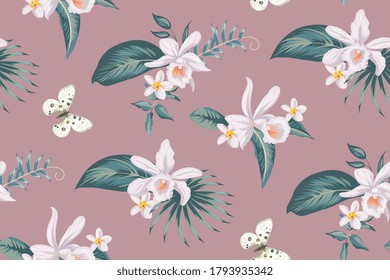 Seamless tropical summer pattern with orchid flowers for textile