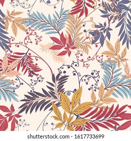 Seamless Tropical Vector Leaf Botanical Pattern. Hawaii Vintage Wallpaper.