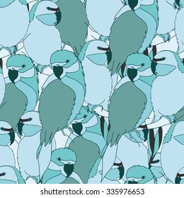 Seamless tropical vector pattern with colorful parrots.