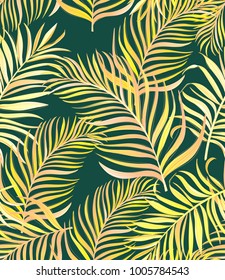 Seamless tropical vector pattern with palm leaves. Summer illustration. 