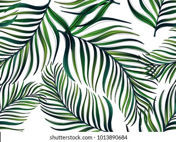 Seamless tropical vector pattern with palm leaves. Summer illustration.