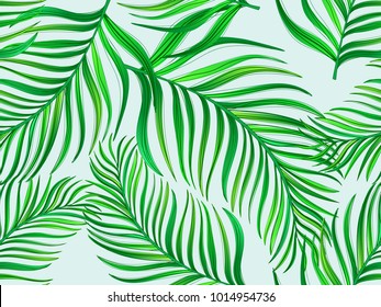 Seamless tropical vector pattern with palm leaves. Summer illustration. Template for web, textile, print design.