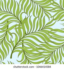 	
Seamless tropical vector pattern with palm leaves. Summer illustration.