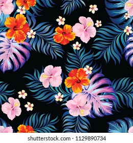 Seamless Pattern Tropical Fruits Palm Leaves Stock Vector (Royalty Free ...