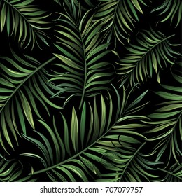 Seamless tropical vector pattern with palm leaves. Summer illustration. 