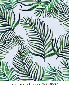 Seamless tropical vector pattern with tropical palm leaves. Fashion jungle print for design.