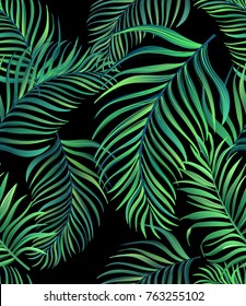 Seamless tropical vector pattern with palm leaves. Summer illustration. 