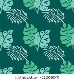 seamless tropical vector pattern with tropical plants and palm leaves.