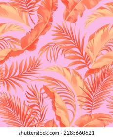 Seamless tropical vector pattern with tropical plants and palm leaves. Vector summer background.Stock vector ESP 10