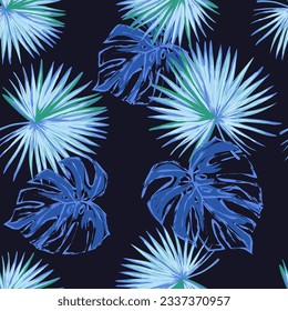 Seamless tropical vector pattern with tropical plants and palm leaves. Vector summer background.Stock vector ESP 10