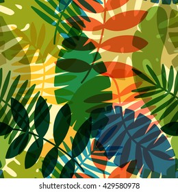 seamless tropical vector pattern with tropical plants and palm leaves