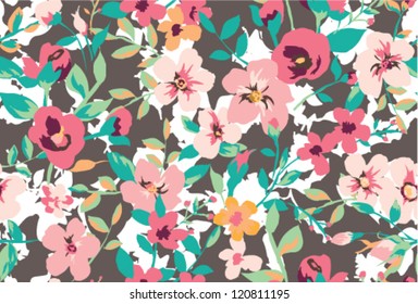 seamless tropical vintage flower vector pattern on dot background