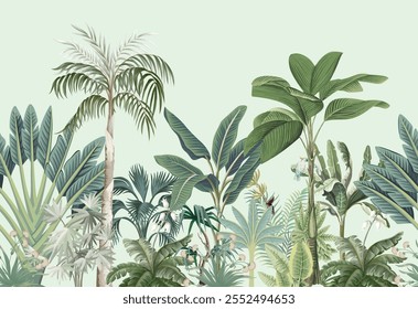 Ilustração de mural de parede tropical sem costura, Ilustração de jardim mogol, Árvore, Papel de parede.