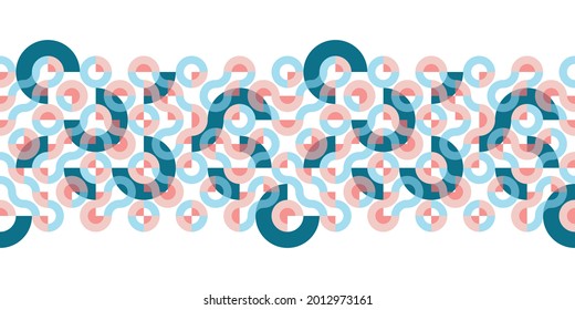 Seamless Truchet vector cyan blue and soft red Border. Geometric  pattern for wallpapers, web page backgrounds, surface textures, fashion fabric, carpet design, curtains and home decor.