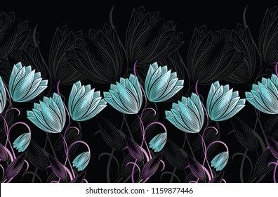 Seamless tulip floral border