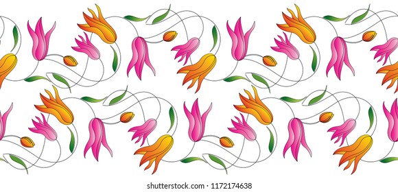 Seamless tulip flower border