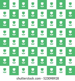 Seamless tulip flower checkered background