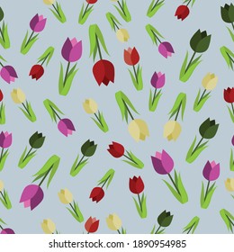 Seamless Tulip Flower Pattern vector background. Colorful and variety flowers.