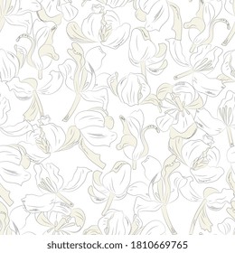 Patrón de tulipanes sin foco. Resumen de la línea de fondo floral, dibujo. Nuevo fondo de arte elegante