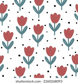 seamless tulip pattern with black dots on white background use for wallpaper, textile and print. 