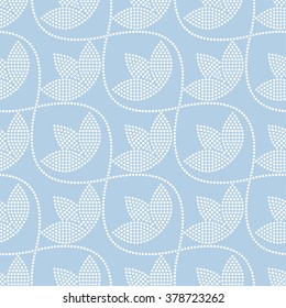 Seamless Tulip pattern. Flower pattern. Floral background. Circle pattern. Ethnic background. Textile, paper background. Abstract monochrome Blue Background. Geometric Pattern. Vector Regular Texture.