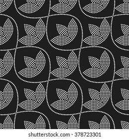 Seamless Tulip pattern. Flower pattern. Floral background. Circle pattern. Ethnic background. Textile, paper background. Abstract Black and White Background. Geometric Pattern. Vector Regular Texture.