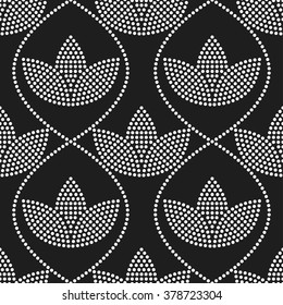 Seamless Tulip pattern. Flower pattern. Floral background. Circle pattern. Ethnic background. Textile, paper background. Abstract Black and White Background. Geometric Pattern. Vector Regular Texture.