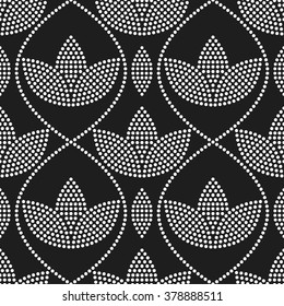 Patrón de Tulipán sin problemas. Patrón de las flores. Fondo floral. Patrón de círculo. Origen étnico. Textil, fondo de papel. Antecedentes en blanco y negro abstracto. Patrón geométrico. Textura normal vectorial.