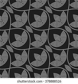 Seamless Tulip pattern. Flower pattern. Floral background. Circle pattern. Ethnic background. Textile, paper background. Abstract Black and White Background. Geometric Pattern. Vector Regular Texture.