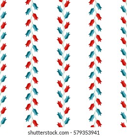 Seamless tulip pattern. Flowers in garlands. Turkish decorative elements inspired colorful print. Islamic motif. Vector Illustration.