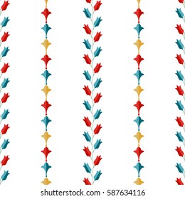 Seamless tulip pattern. Flowers and palm leaves in garlands. Turkish decorative elements inspired colorful print. Islamic motif. Vector Illustration.