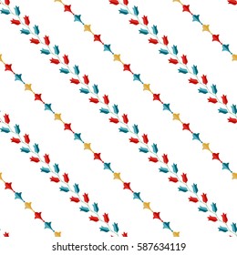Seamless tulip pattern. Flowers and palm leaves in garlands. Turkish decorative elements inspired colorful print. Islamic motif. Vector Illustration.
