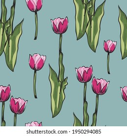 Seamless tulip pattern. vector design for fashion, fabric, wallpaper and all prints on background earth tone color.Tropical botanical Motifs.