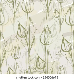 Seamless tulips pattern on old background