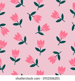 Seamless tulips pattern on pink background.Tulips Wallpapers.flower seamless pattern.