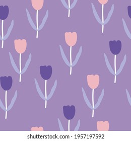 Seamless tulips pattern on purple background. Tulip vector.tulip pattern.flower seamless pattern.