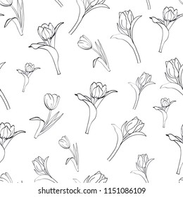 Seamless tulips pattern on white background. Ideal for wrapping paper, greeting cards, textile, spring and summer decorations.