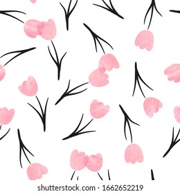 Seamless tulips pattern. Pink floral vector illustration.