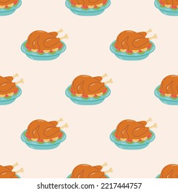 Seamless Turkey Pattern. The Thanksgiving Day collection. Flat vector illustration