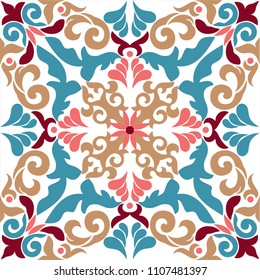 Seamless turkish colorful pattern. Vintage multicolor pattern in Eastern style.  Pattern can be used for ceramic tile, wallpaper, linoleum, textile, surface textures, web page background or paper.