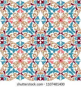 Seamless turkish colorful pattern. Vintage multicolor pattern in Eastern style.  Pattern can be used for ceramic tile, wallpaper, linoleum, textile, surface textures, web page background or paper.