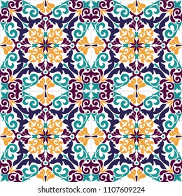 Seamless turkish colorful pattern. Vintage multicolor pattern in Eastern style.  Pattern can be used for ceramic tile, wallpaper, linoleum, textile, surface textures, web page background or paper.